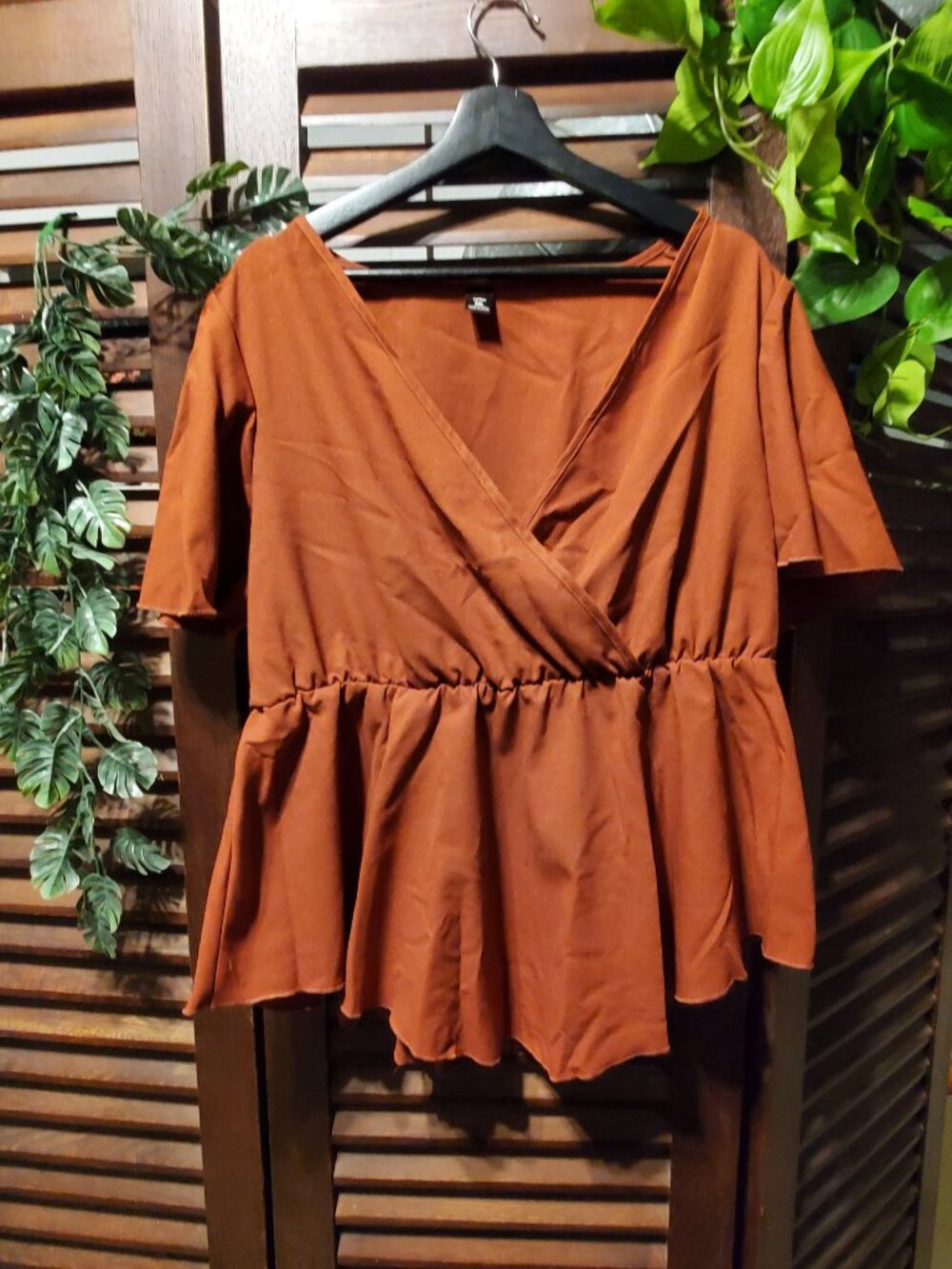 Rust Brown Surplice Neck Blouse